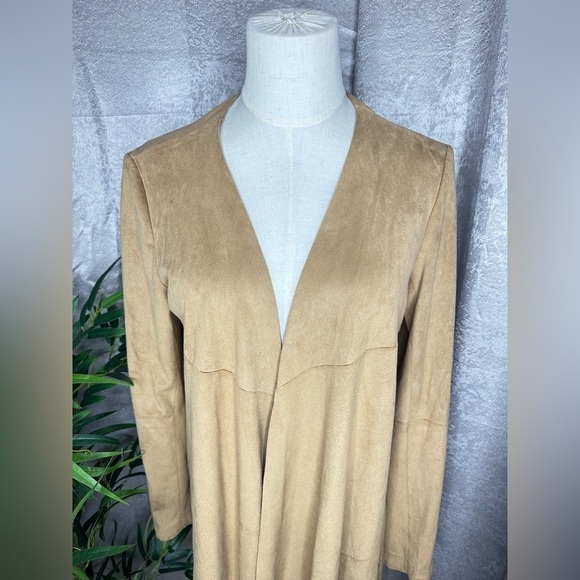 Zara Women’s Tan Faux Suede Fringe Open-Front Cardigan Sz Small - Picture 2 of 11